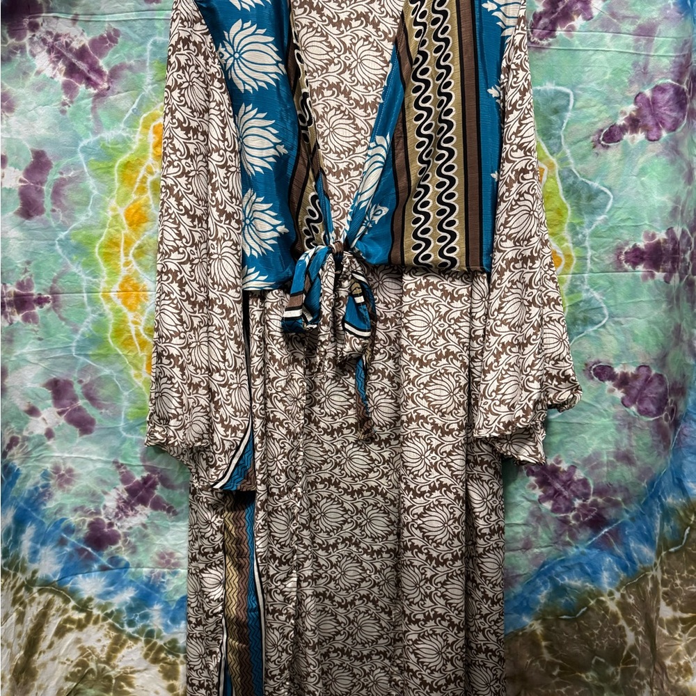 Bohemian Floral Spellbound Kimono with Blue Accents